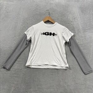 NWT Omighty Shirt Womens Medium Long Sleeve Striped Skater Y2K 90s Layered White